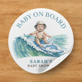 Baby an Bord Wasserfarbe Surfbabydusche Runder Aufkleber