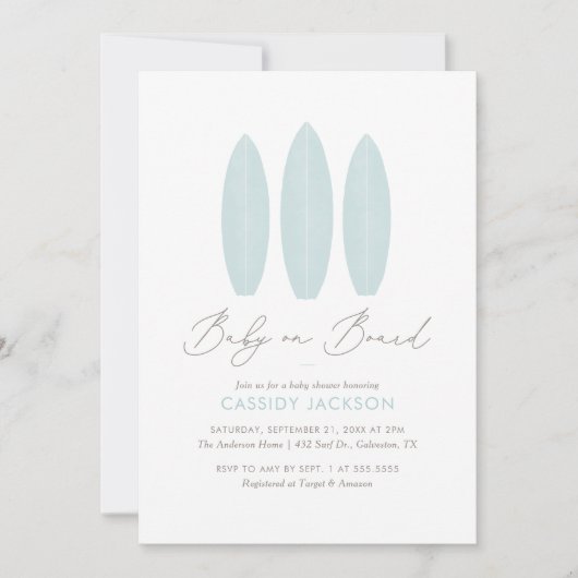 Baby an Bord Wasserfarben Surfbrett Babydusche Einladung (Vorderseite)