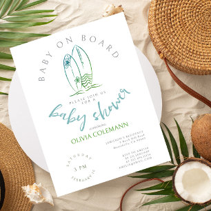 Baby an Bord Wasserfarben Surfbrett Babydusche Postkarte