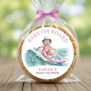 Baby an Bord Watercolor Surferin Baby Shower Runder Aufkleber