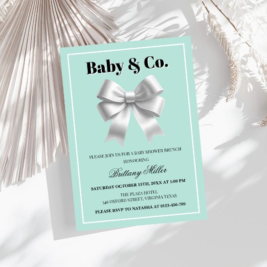Baby and Co. Silver Bow Baby Dusche Einladung