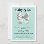 Baby and Co Silver Bow Baby Shower Einladung (Vorderseite)