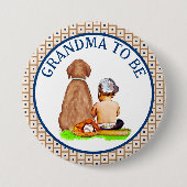 Baby and Dog Baseball Baby Dusche Oma zu sein Button (Vorderseite)