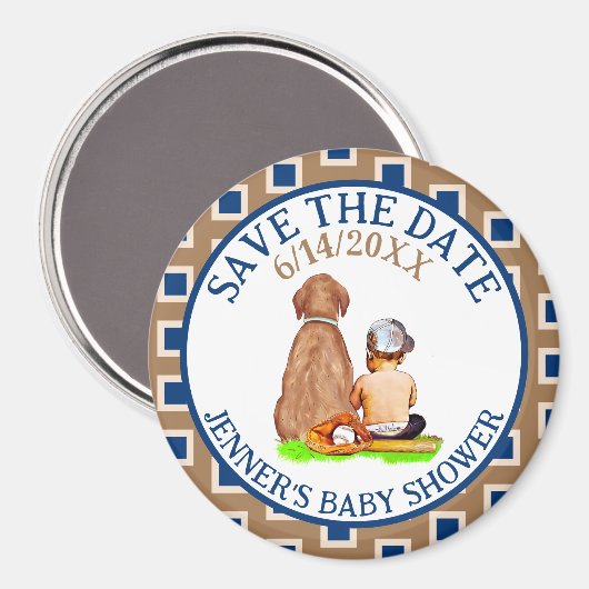 Baby and Dog Baseball Baby Dusche Save the Date Magnet (Vorderseite/Rückseite)