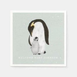 Baby and Mama Penguin Blue Winter Boy Baby Showdus Serviette