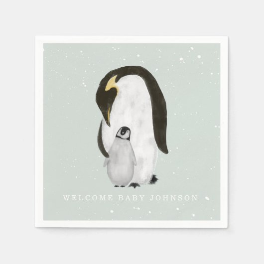 Baby and Mama Penguin Blue Winter Boy Baby Showdus Serviette (Vorderseite)