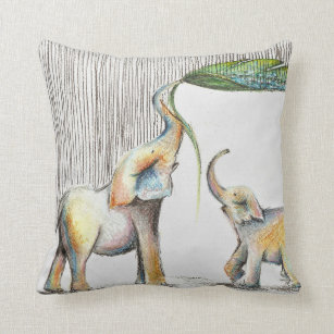 Baby and Mom Elephant Watercolor Kissen