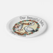 Baby and Stork Design Vintage Style Pappteller (Schrägansicht)