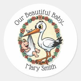 Baby and Stork Design Vintage Style Runder Aufkleber