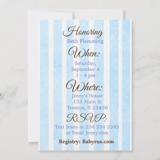 Baby and Teddy Bear Boys Kinderdusche Einladung (Rückseite)