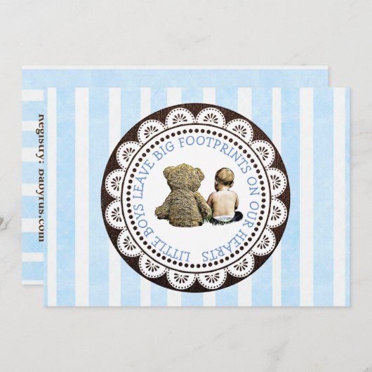 Baby and Teddy Bear Boys Kinderdusche Einladung (Vorne/Hinten)