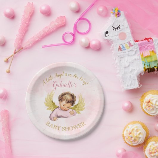Baby Angel Girl Pink Gold Kleiner Engel auf ihrem Pappteller (Party)