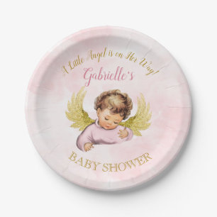 Baby Angel Girl Pink Gold Kleiner Engel auf ihrem  Pappteller