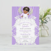 Baby Angel Lavender Silver Dark Skin Tone Einladung (Stehend Vorderseite)