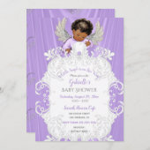 Baby Angel Lavender Silver Dark Skin Tone Einladung (Vorne/Hinten)