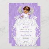 Baby Angel Lavender Silver Medium Skin Tone Einladung (Vorne/Hinten)