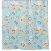 Baby Animal Balloon Flasche Toys Light Blue Themed Duschvorhang (Vorderseite)