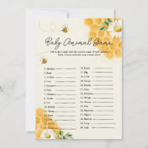 Baby Animal BEE Baby Shower Game Card