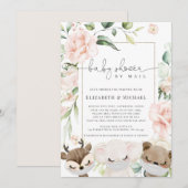 Baby Animal Blush Blume Babydusche per Post Einladung (Vorne/Hinten)