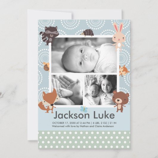 Baby Animal Boy Foto Geburtshinweise Ankündigung (Vorderseite)