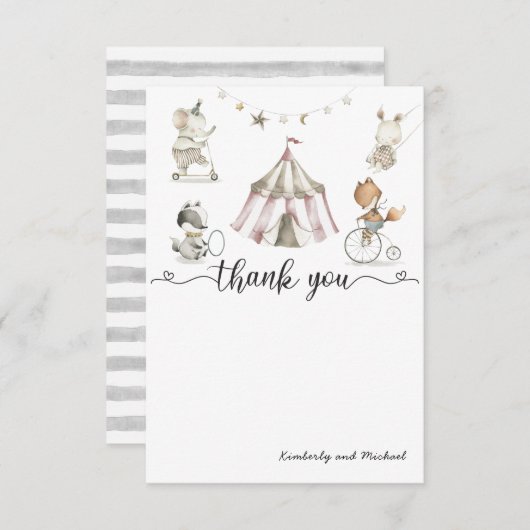 Baby Animal Circus Baby Dusche Danke Karte (Vorne/Hinten)