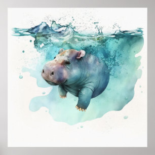 Baby Animal for Kinderzimmer, Niedliches Hippo-Pos Poster