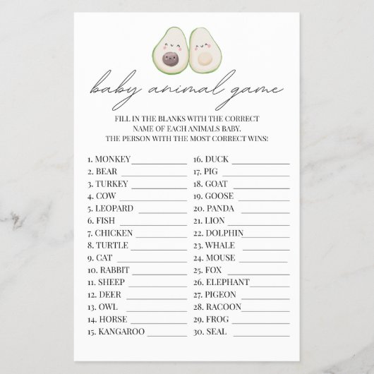 Baby Animal Game Avocado Holy Guacamole Dusche Flyer (Vorne)