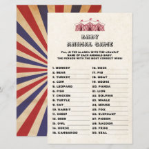 Baby Animal Game Circus Karneval Retro Baby Dusche