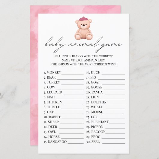 Baby Animal Game French Bonjour Bebe Watercolor (Vorne/Hinten)