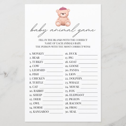 Baby Animal Game French Bonjour Bebe Watercolor (Vorderseite)