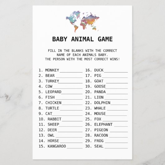 Baby Animal Game Travel Baby Dusche Flyer (Vorne)