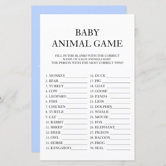 Baby Animal Game Travel Passport Baby Dusche (Vorne/Hinten)