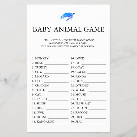 Baby Animal Game unter der Sea Baby Dusche Flyer (Vorne)