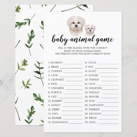 Baby Animal Game White Maltese Dog Watercolor (Vorne/Hinten)