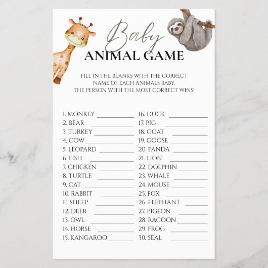 Baby Animal Game Wild One Safari Baby Shower Flyer (Vorne)