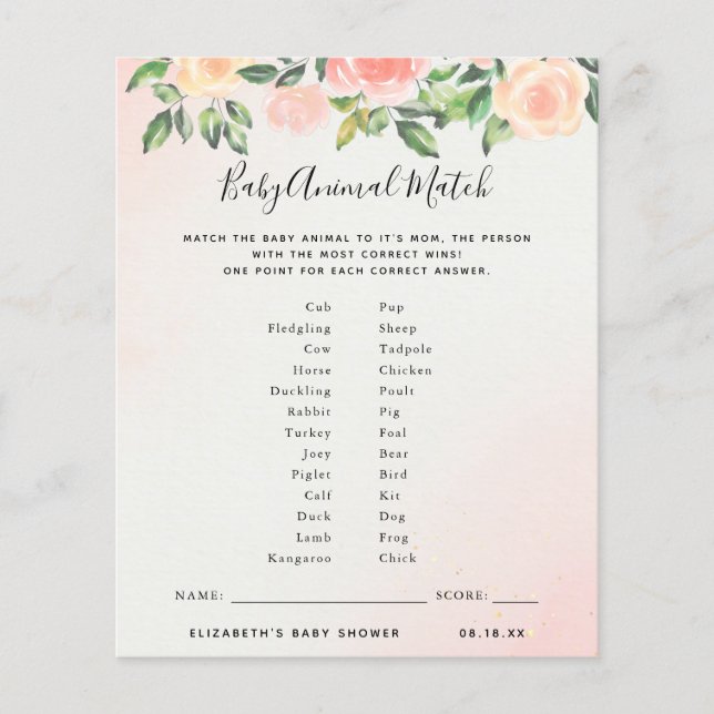 Baby Animal Match | Baby Showspiel (Vorderseite)