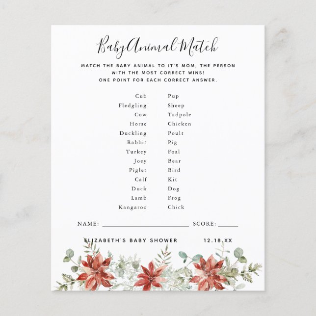 Baby Animal Match | Baby Showspiel (Vorderseite)