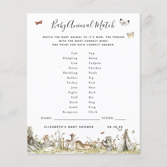 Baby Animal Match | Baby Showspiel (Vorderseite)
