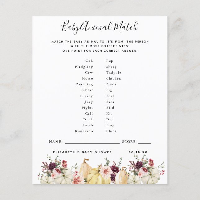 Baby Animal Match | Baby Showspiel (Vorderseite)