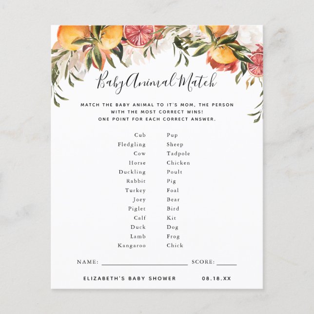 Baby Animal Match | Baby Showspiel (Vorderseite)