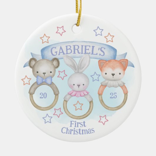 Baby Animal Rattles Baby's First Christmas Keramik Ornament (Vorne)
