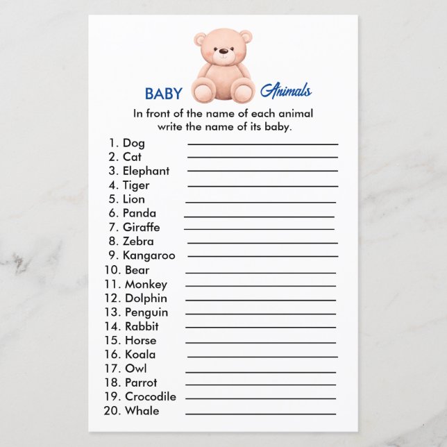 Baby Animals | Baby Boy Shoy Paper Sheet (Vorderseite)