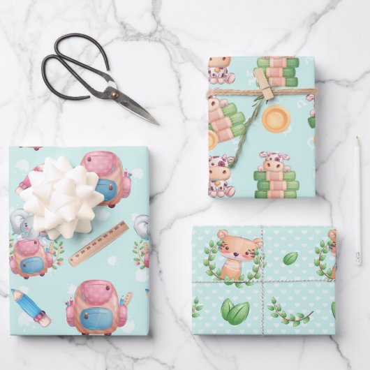 Baby Animals Blue for Boy Geschenkpapier Set (Vorderseite)