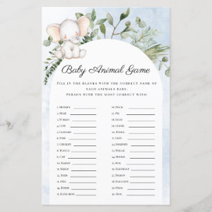 Baby Animals Boy Blue Elephant Baby Shower Game
