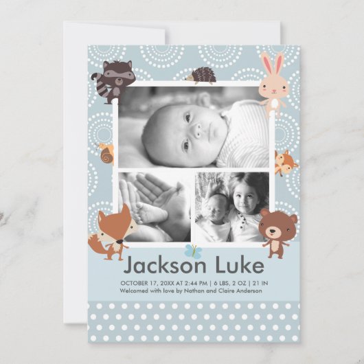 Baby Animals Boy Foto Geburtsankündigungen Ankündigung (Vorderseite)