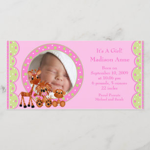Baby Animals FOTO Girl Birth Ankündigung