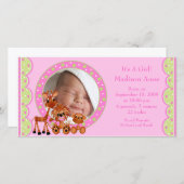 Baby Animals FOTO Girl Birth Ankündigung (Vorne/Hinten)