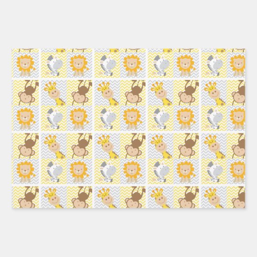 Baby Animals Giraffe, Affe, Löwe, Zebra Thema Geschenkpapier Set (Vorderseite 3)