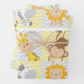 Baby Animals Giraffe, Affe, Löwe, Zebra Thema Geschenkpapier Set (Beispiel)