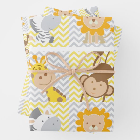 Baby Animals Giraffe, Affe, Löwe, Zebra Thema Geschenkpapier Set (Beispiel)